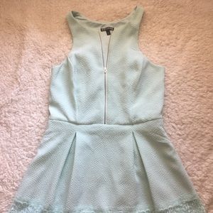 Express Snake Skin Lace Zipper Front Aqua Dress